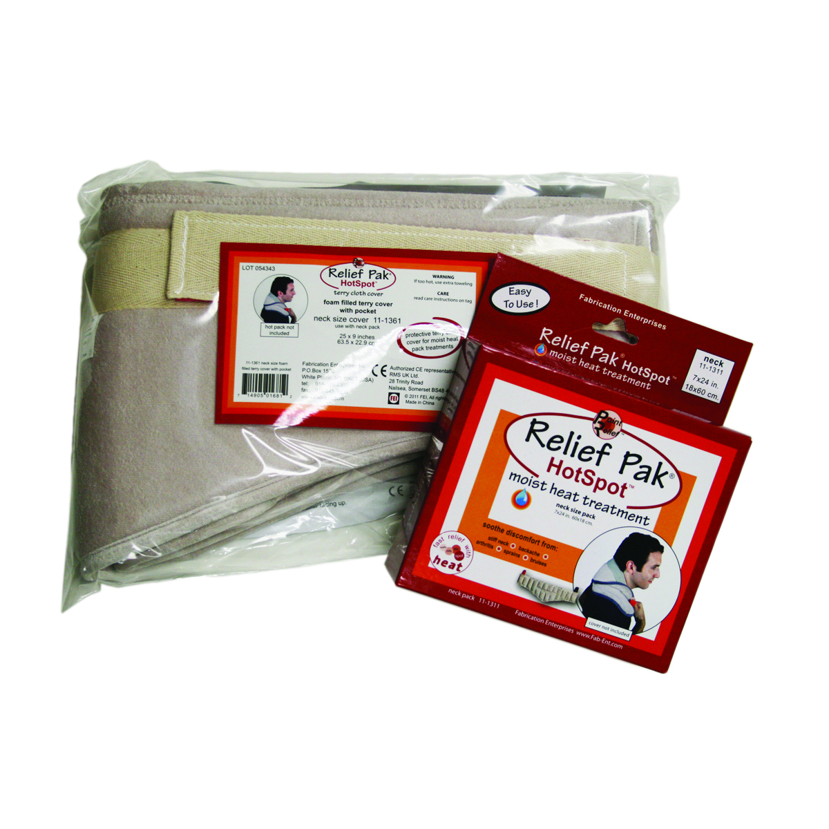 Relief Pak HotSpot Moist Heat Pack and Cover Set - Neck Pack with Terry with Foam-fill Cover - Case of 12