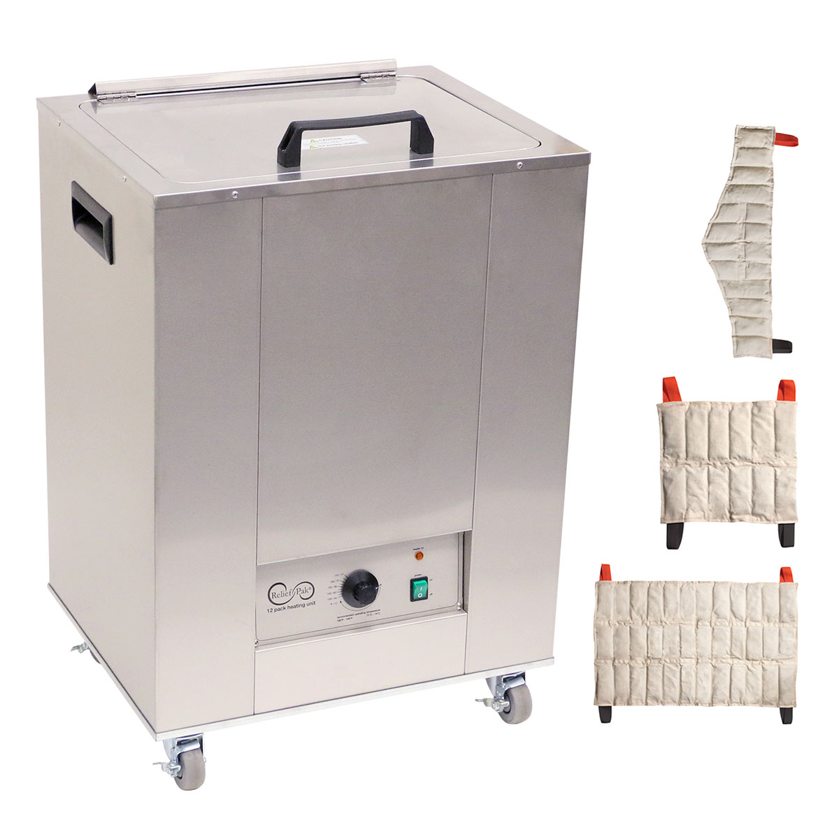 Relief Pak Heating Unit 12-Pack Capacity Mobile with (3) Standard (3) Neck (3) Oversize Packs 220V