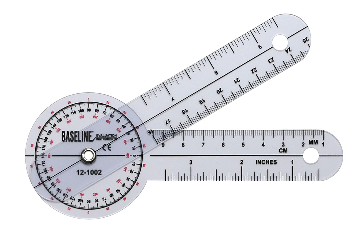 Baseline Plastic Goniometer - 360 Degree Head - 6 inch Arms 25-pack