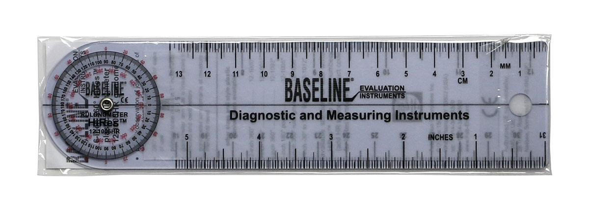 Baseline Plastic Goniometer - Rulongmeter Style - HiRes 360 Degree Head - 6 inch Arms 25-pack