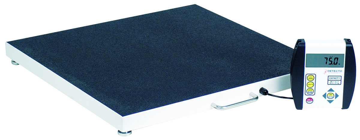 Detecto 6800 Bariatric Scale Portable 1000 lb x .2 lb / 450kg x .1 kg 24 x 24 Platform AC Adaptor