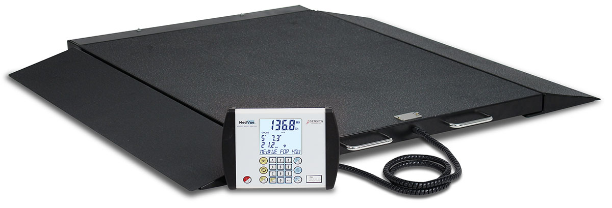 Detecto BRW1000 Wheelchair Scale Portable Digital 1000 lb x .2 lb / 450 kg x .1 kg AC Adapter
