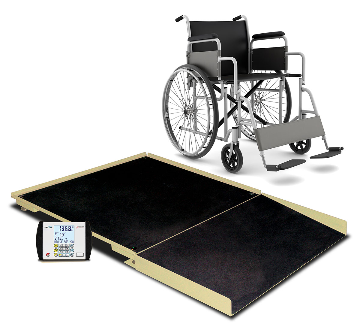 Detecto Floor Scale 3' x 3' 1000 Lb Capacity Ramp MV1 Indicator AC Adapter