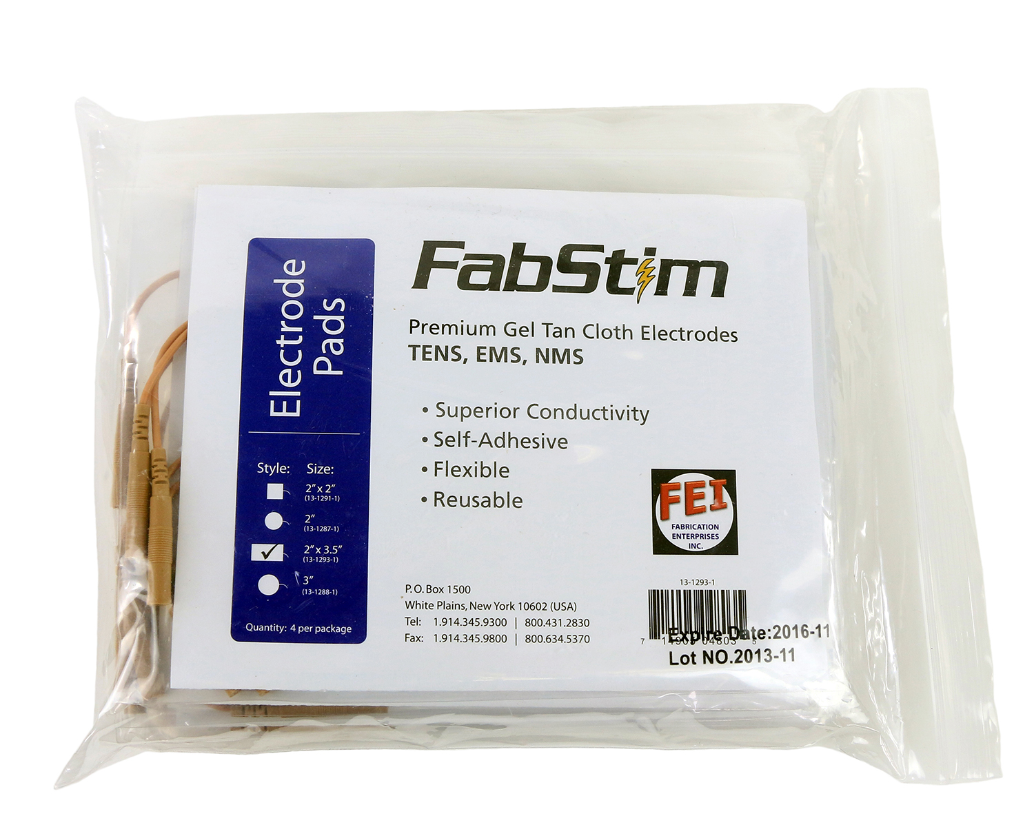 FabStim Electrode 2 x 3.5 Rectangle 40/bag (10 sheets of 4)