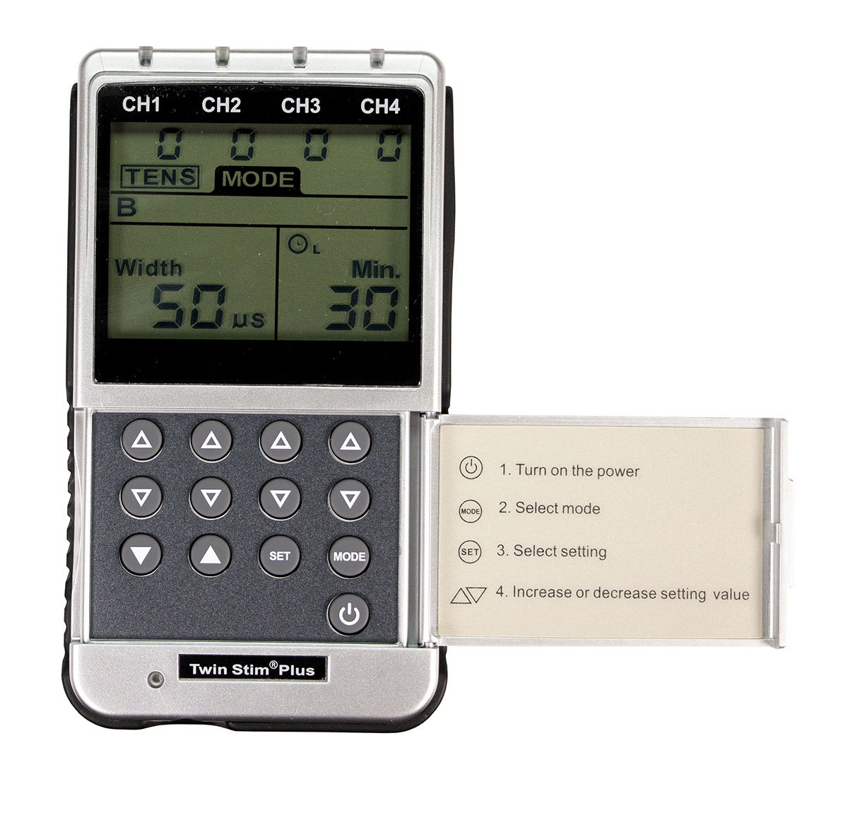 Digital 4-channel EMS/TENS unit portable/battery or AC adapter complete