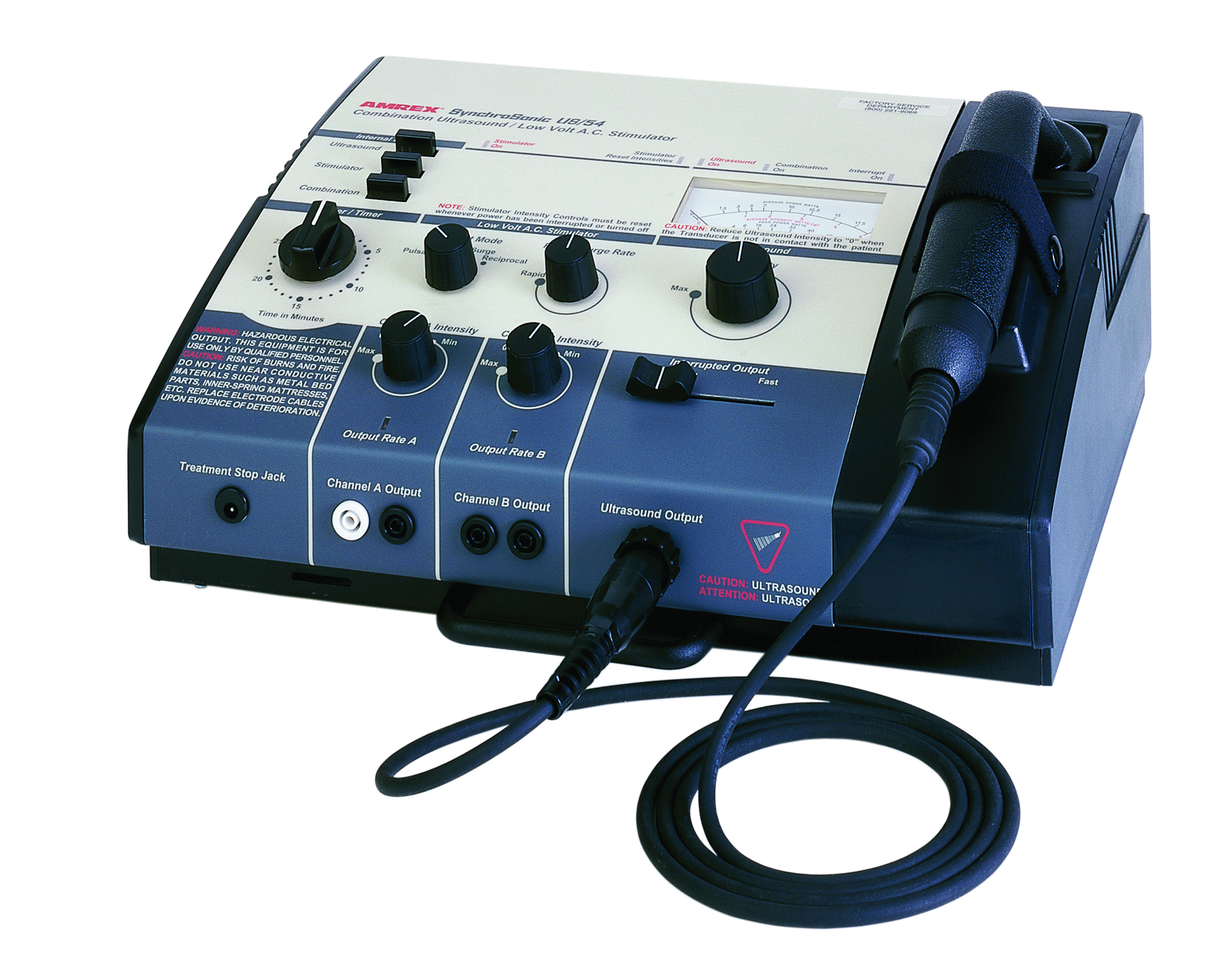 Amrex Ultrasound/Stim Combo - US/54 (Low Volt) 1.0 and 3.3 MHz with 10 cm head and QuickConnect Transducer