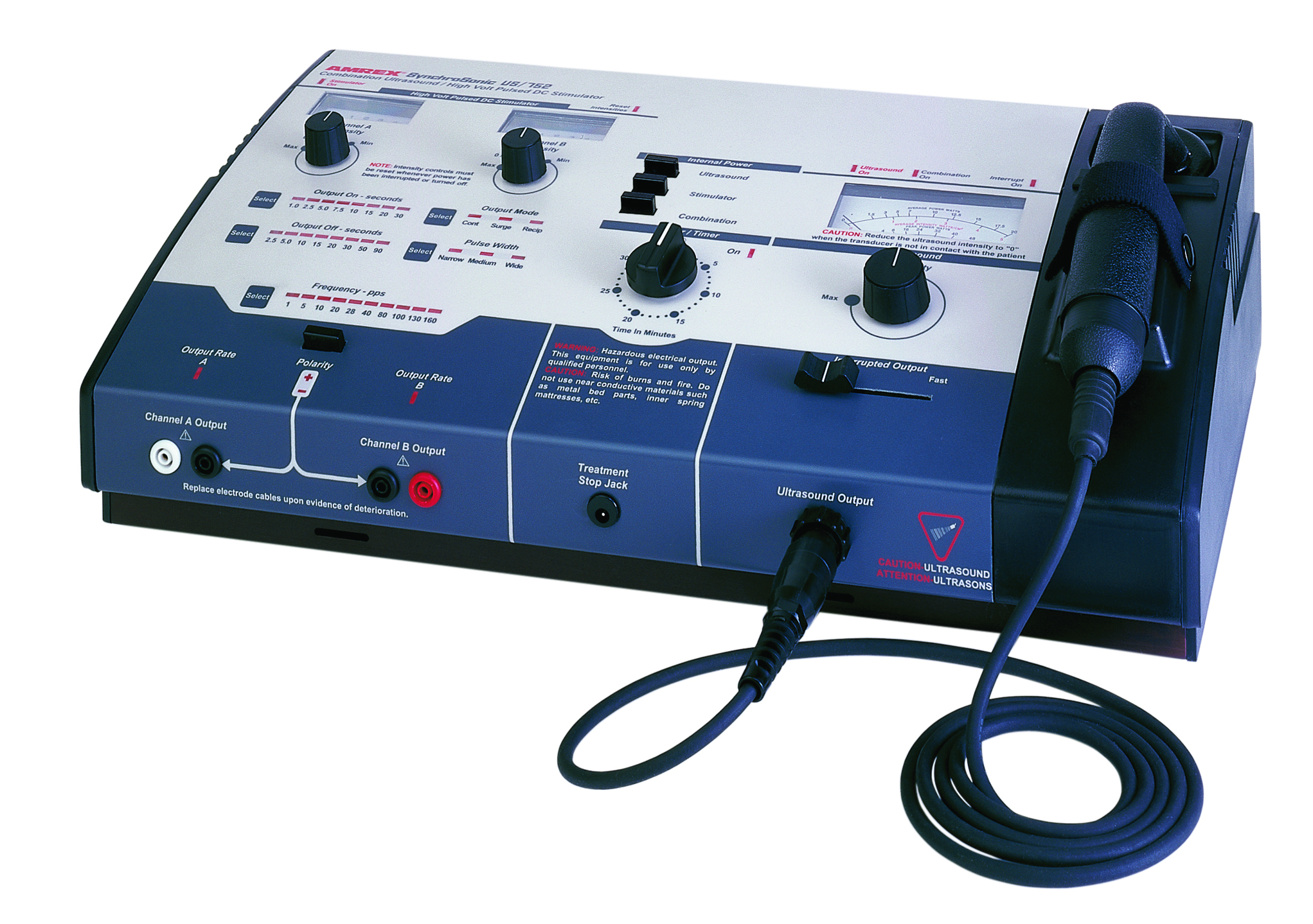 Amrex Ultrasound/Stim Combo - US/752 (High Volt) 1.0 and 3.3 MHz with 10 cm head and Standard Transducer