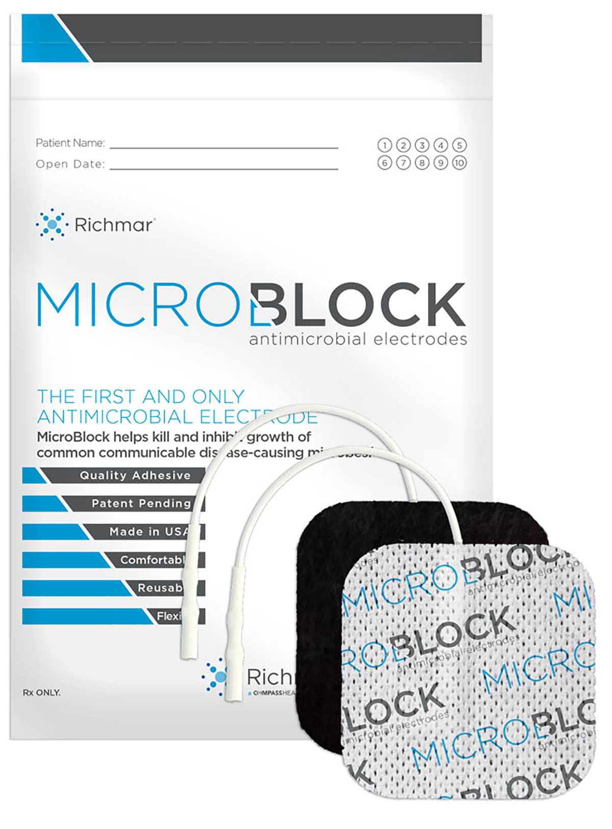 Micro Block Antimicrobial Electrodes 2 x 2 Square White Cloth (10 packs of 4)