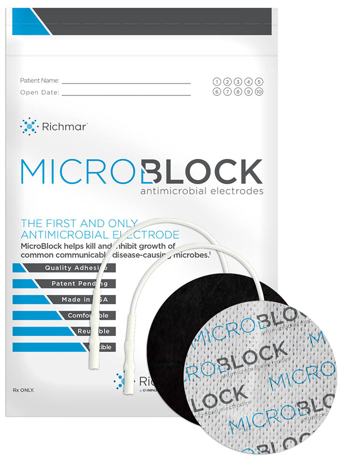 Micro Block Antimicrobial Electrodes 2 Round White Cloth (10 packs of 4)