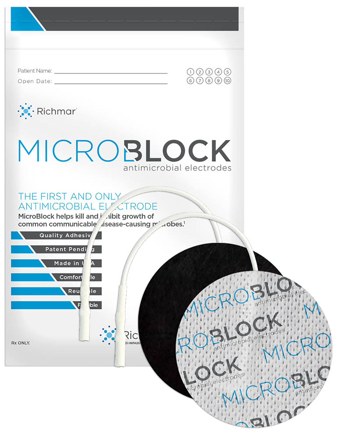 Micro Block Antimicrobial Electrodes 3 Round White Cloth  (10 packs of 4)
