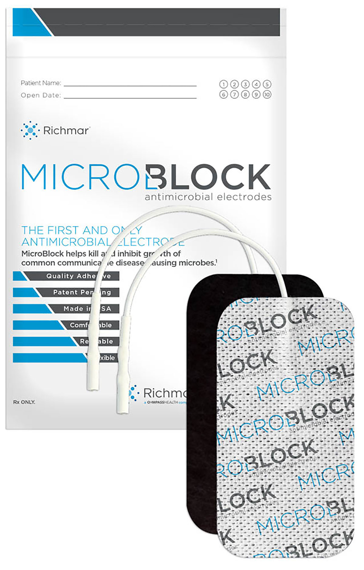 Micro Block Antimicrobial Electrodes 2 x 3.5 Rectangle White Cloth (10 packs of 4)