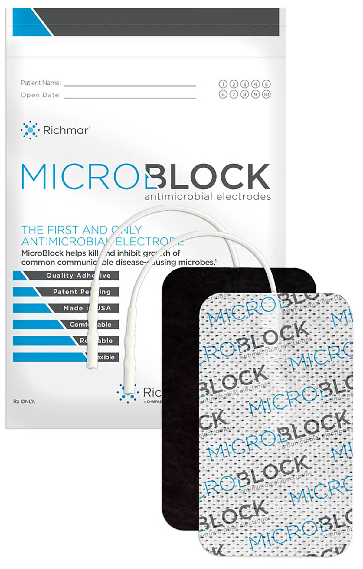 Micro Block Antimicrobial Electrodes 3 x 5 Rectangle White Cloth (10 packs of 2)
