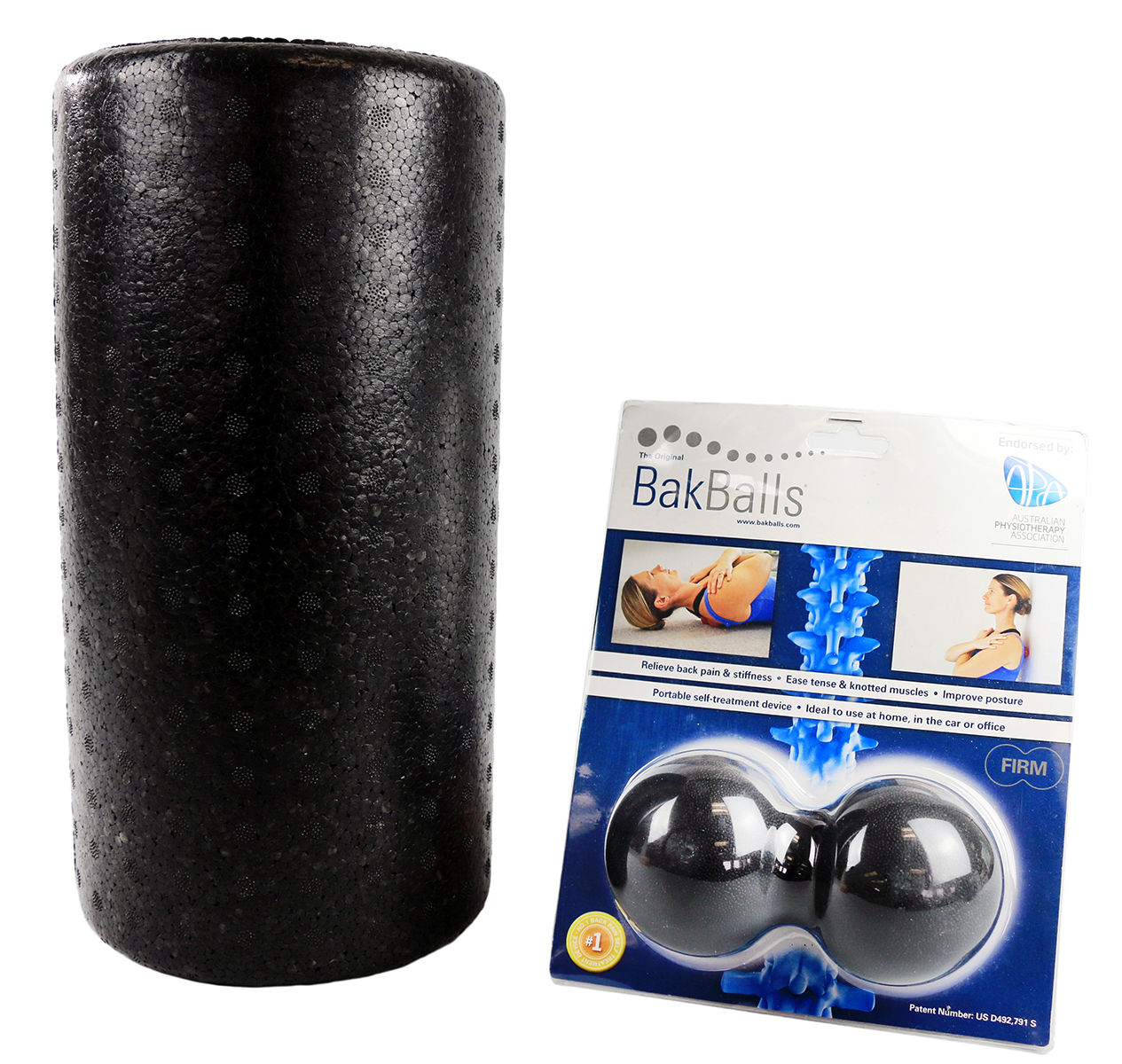 Mobility Kit - Firm - BakBalls (black firm) and 12 black foam roller