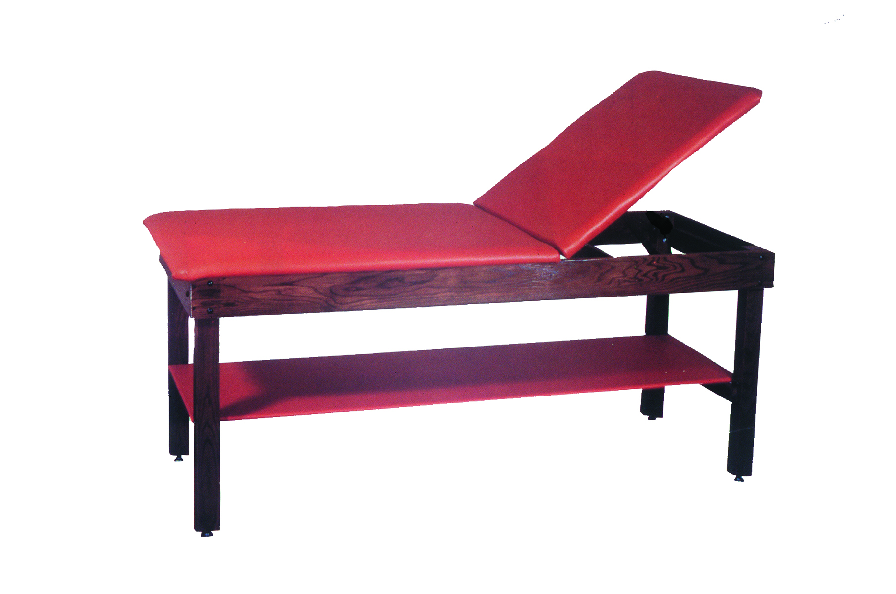 wooden treatment table - H-brace shelf adjustable back upholstered 72 L x 30 W x 30 H