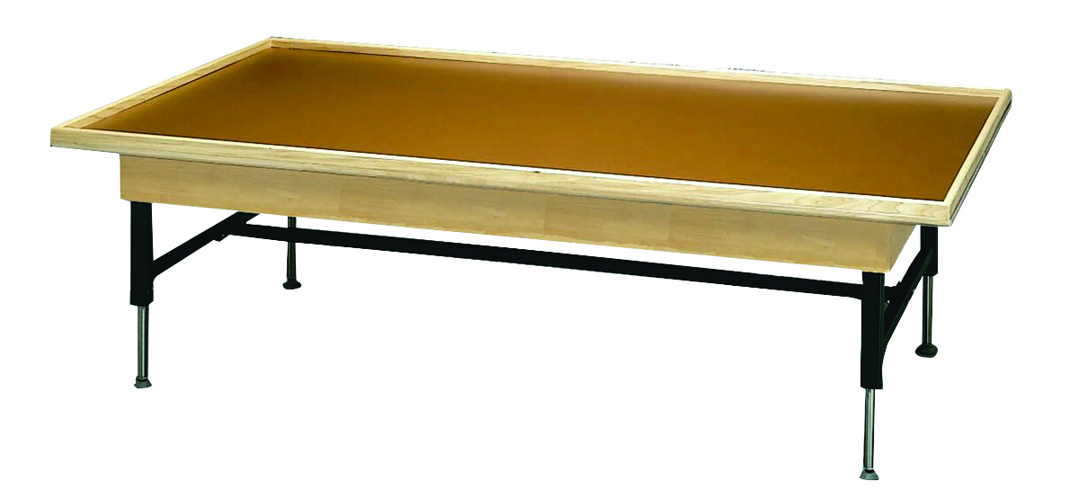 wooden platform table - economy electric hi-low raised rim 7' x 5' x (19 - 27)