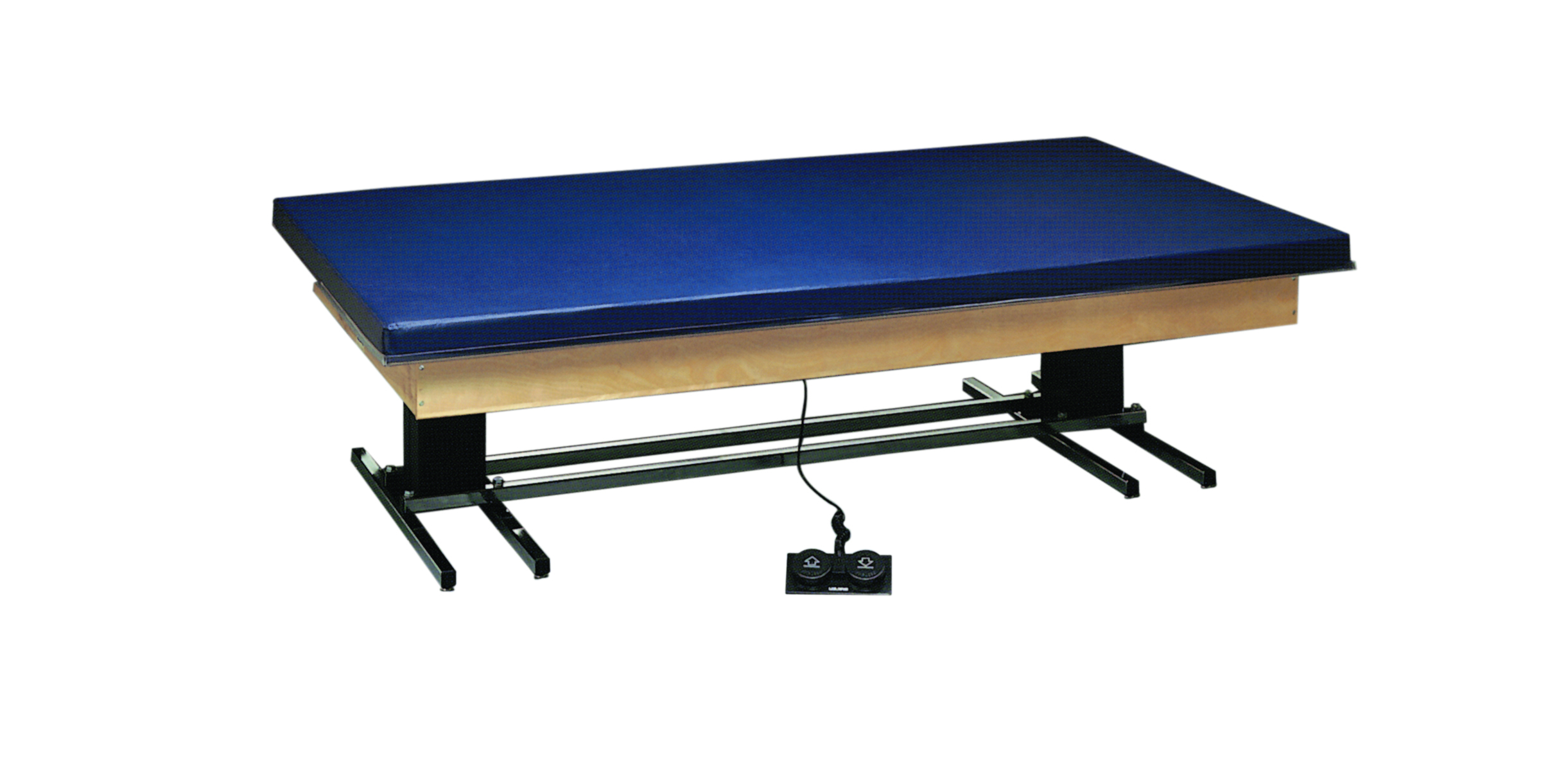 wooden platform table - deluxe electric hi-low upholstered 7' x 5' x (23 - 32)