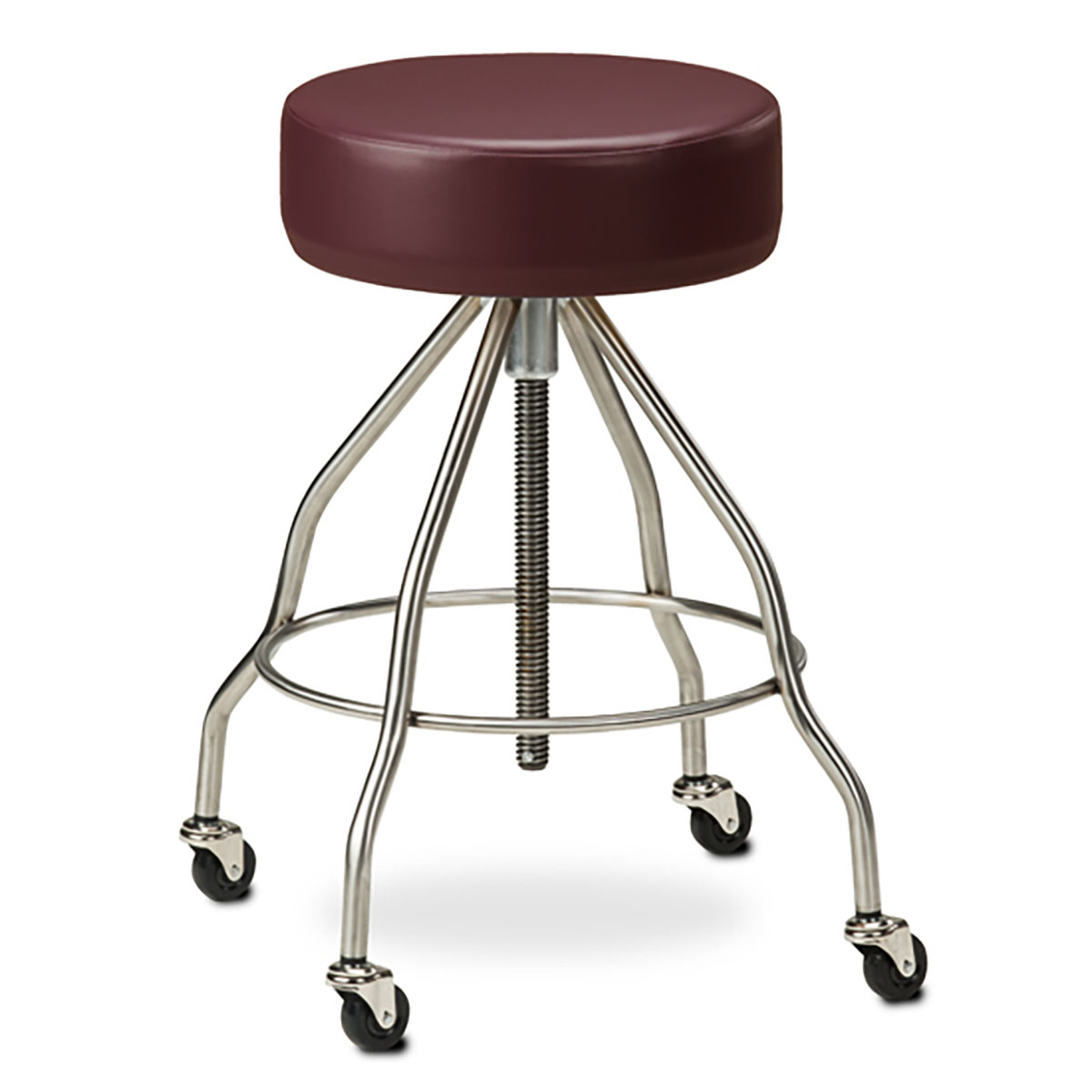 Clinton Upholstered Top Stainless Steel Stool 4 Casters