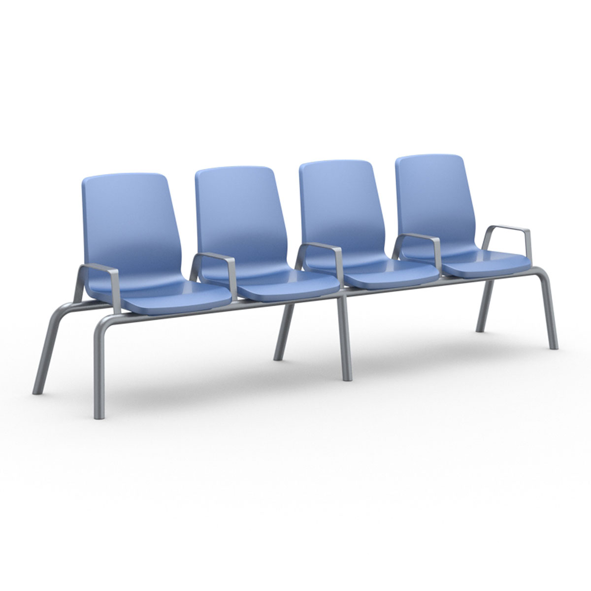 Structured Seating 4 Seats Arms/Dividers Floor Glides Blue Grey