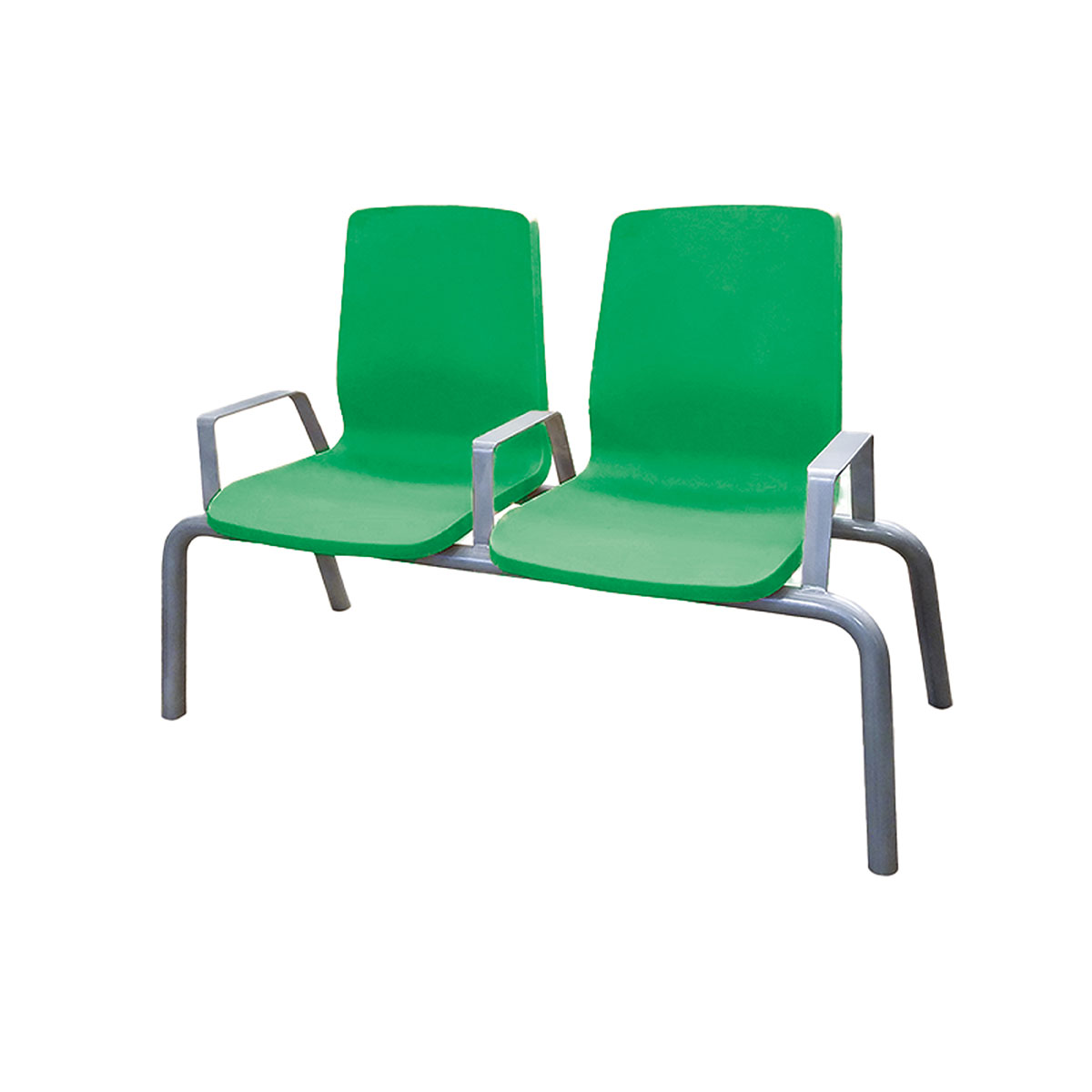 Structured Seating 2 Seats Arms/Dividers Floor Glides Green
