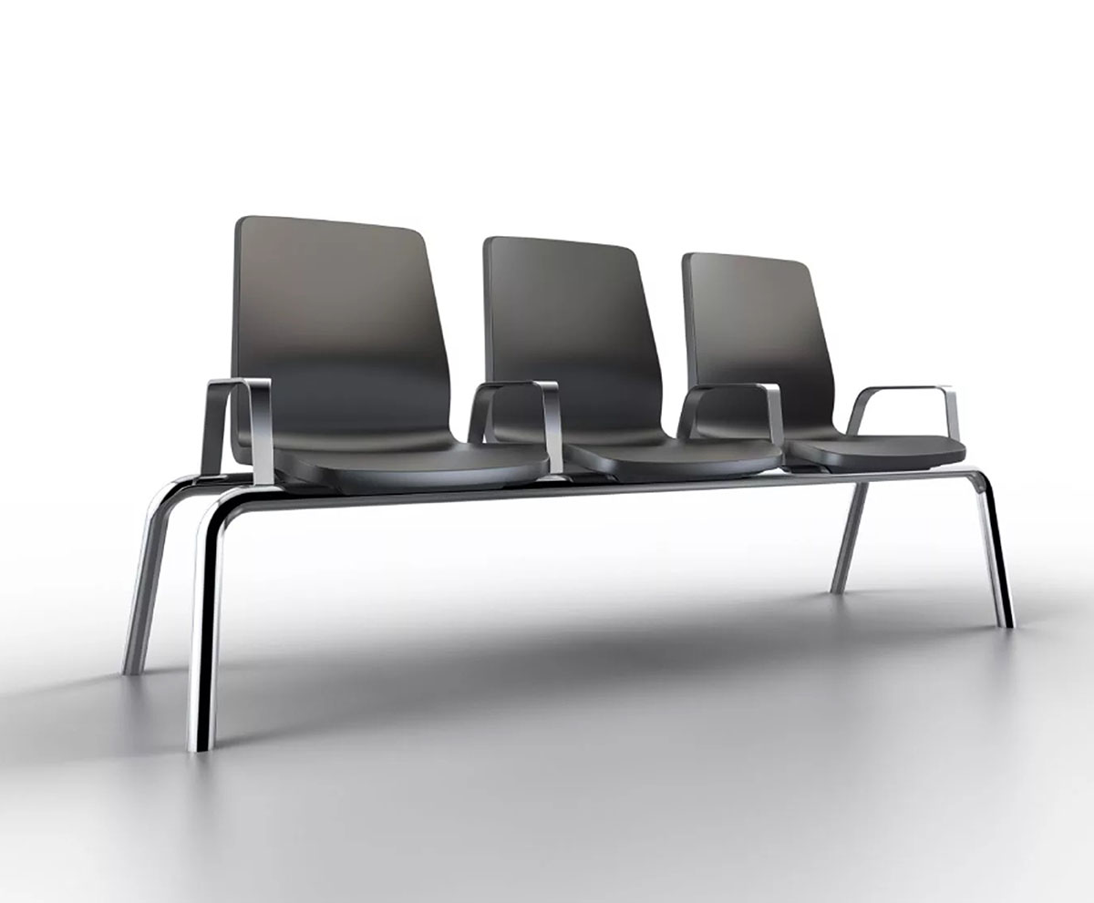 Structured Seating 3 Seats Arms/Dividers Floor Glides Black