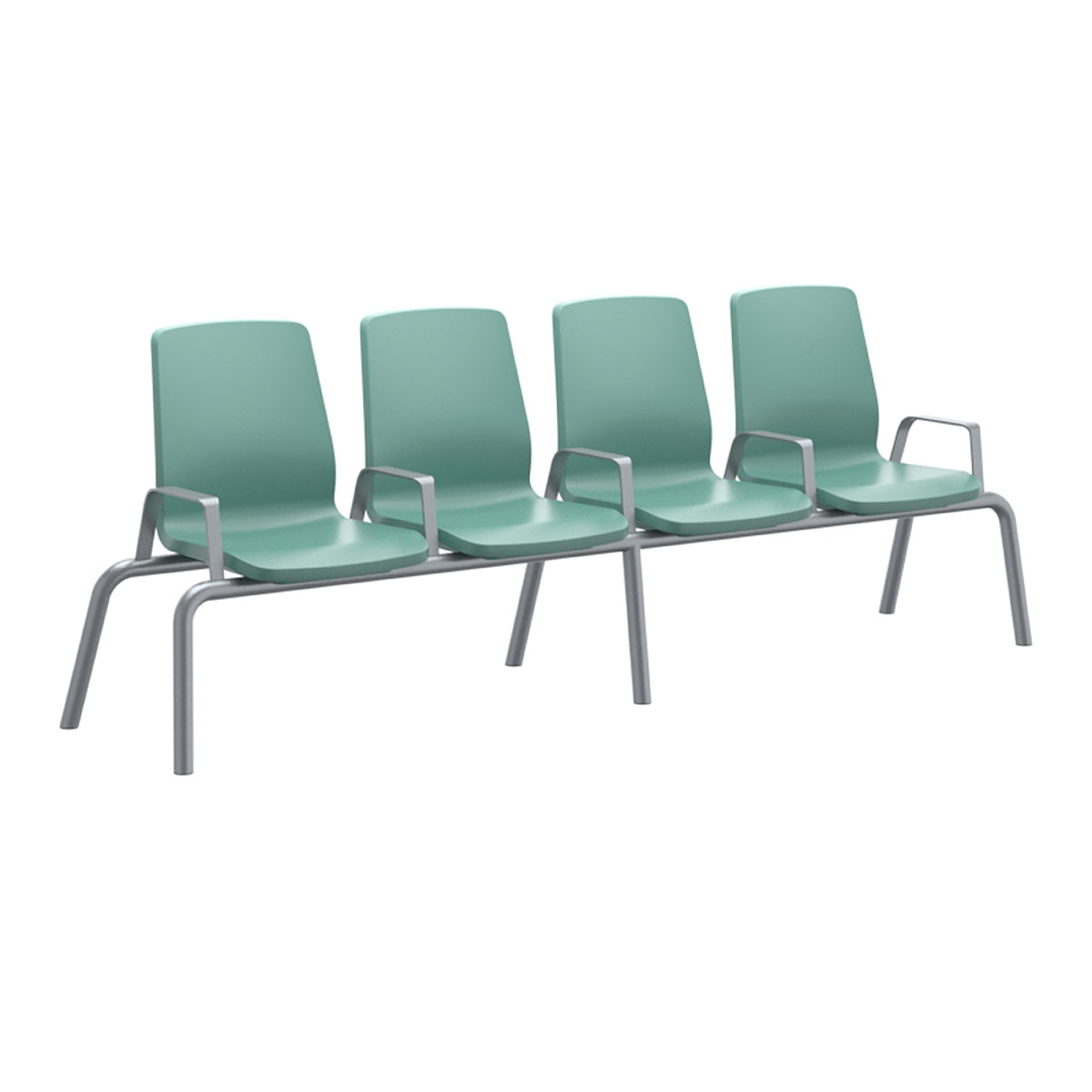 Structured Seating 4 Seats Arms/Dividers Floor Glides Aqua