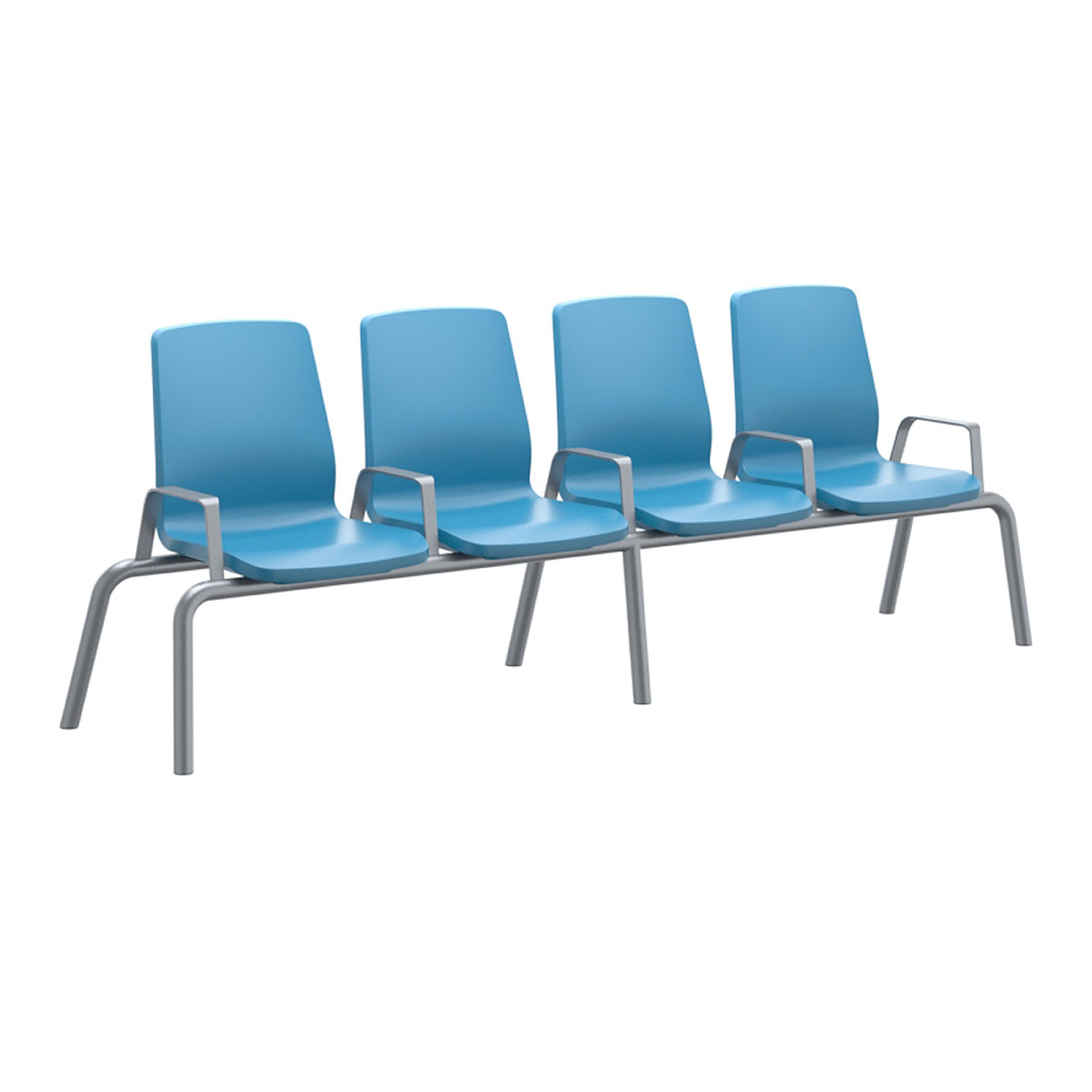 Structured Seating 4 Seats Arms/Dividers Floor Glides Slate Blue