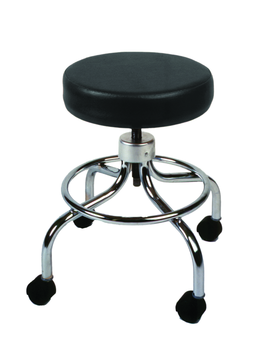 Mechanical mobile stool no back 18 - 24 H black upholstery