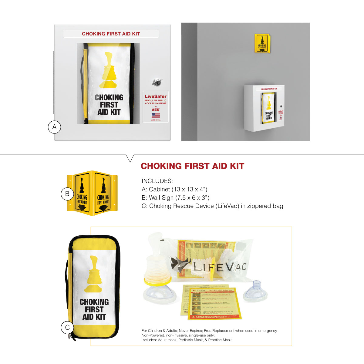 Complete Choking First Aid Cabinet with LifeVac (Signage Included)