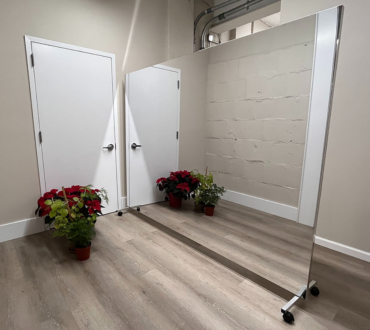 Glassless Mirror Floor Stand and Corkboard Back Panel 72 W x 84 H