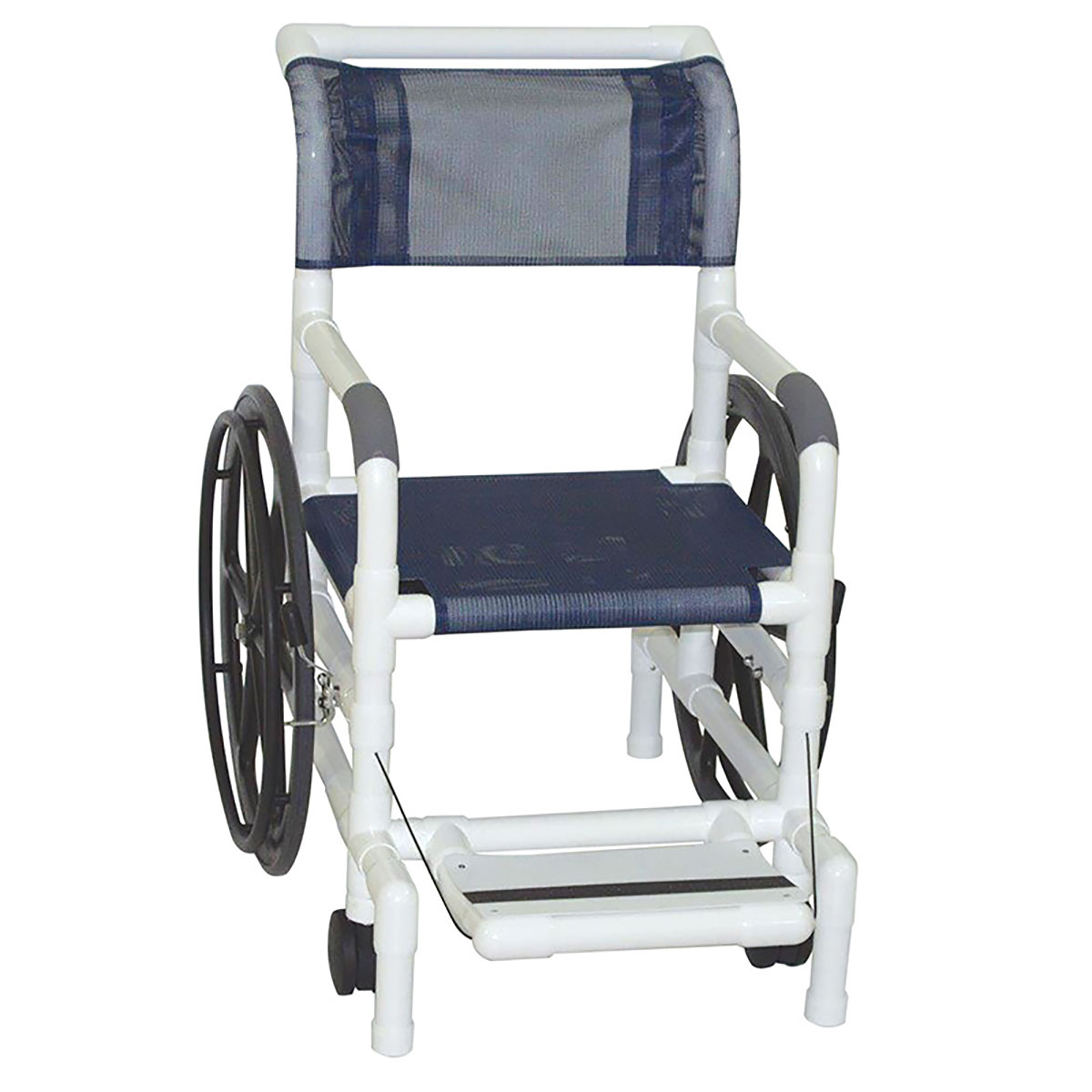 MJM International aquatic/rehab shower transport chair (18) rear wheels (24) mesh sling seat