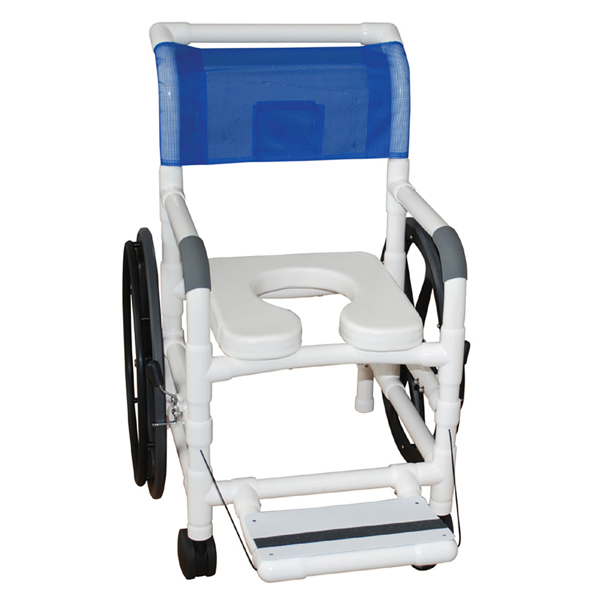 MJM International aquatic/rehab shower transport chair (18) rear wheels (24) footrest