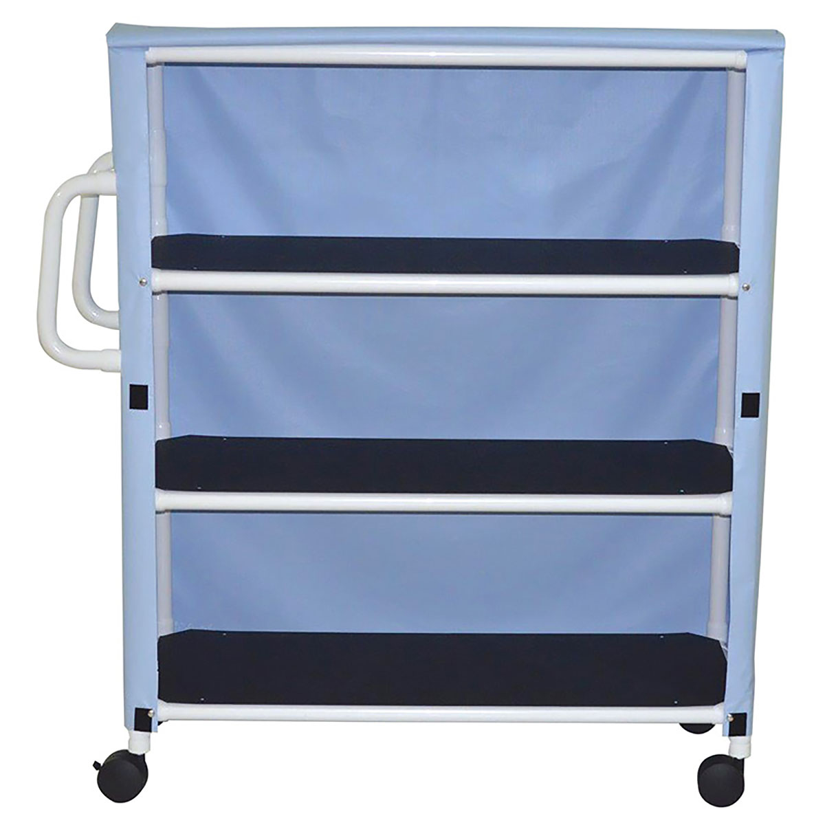3-Shelf jumbo linen cart with mesh or solid vinyl cover - 5 casters