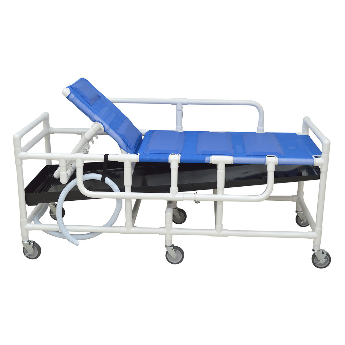 MJM International shower gurney five position elevating headrest hard shell drain pan/hose