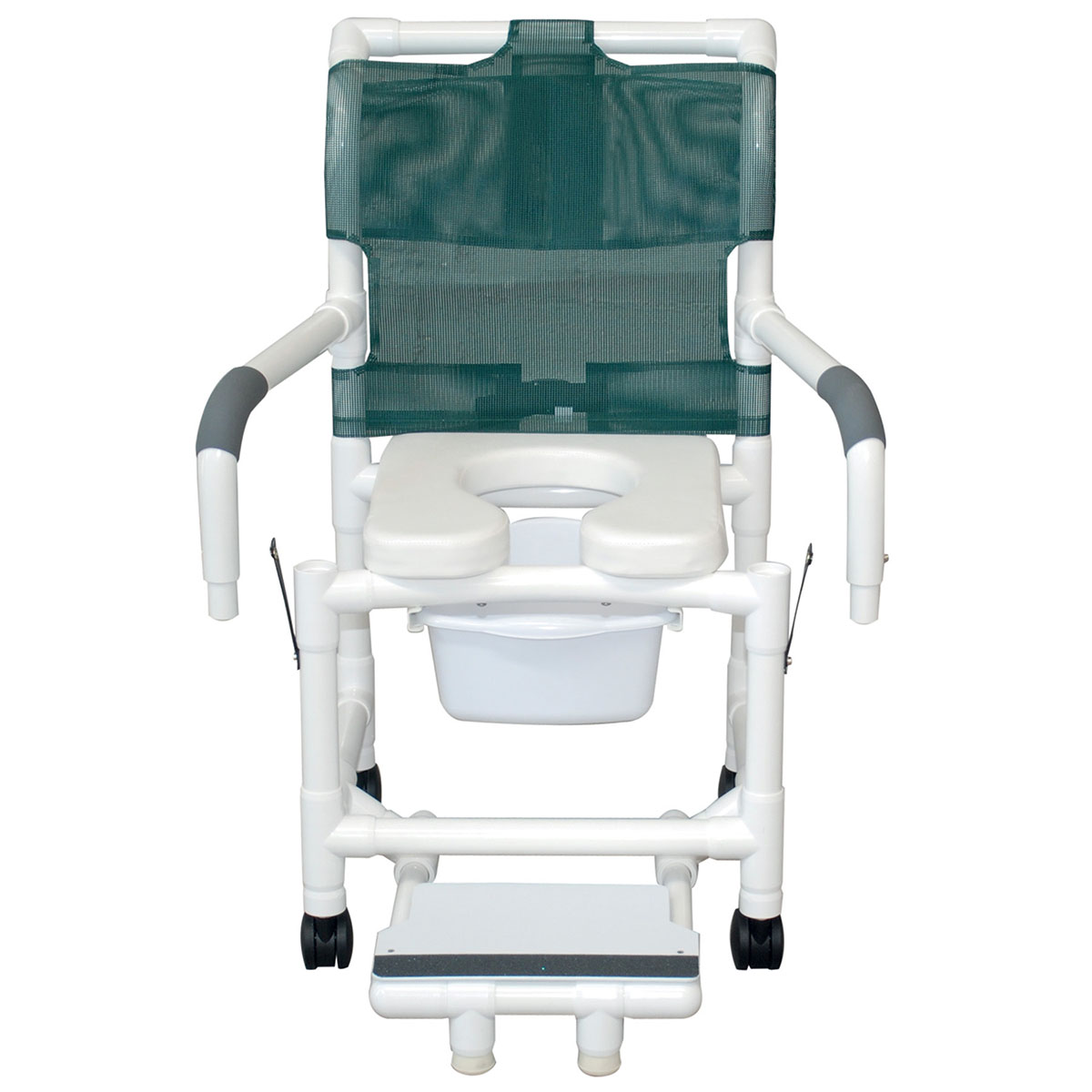 MJM International Superior Shower Chair (18) Dual Swing Away Armrests Sliding Footrest Soft Seat Sq. Pail