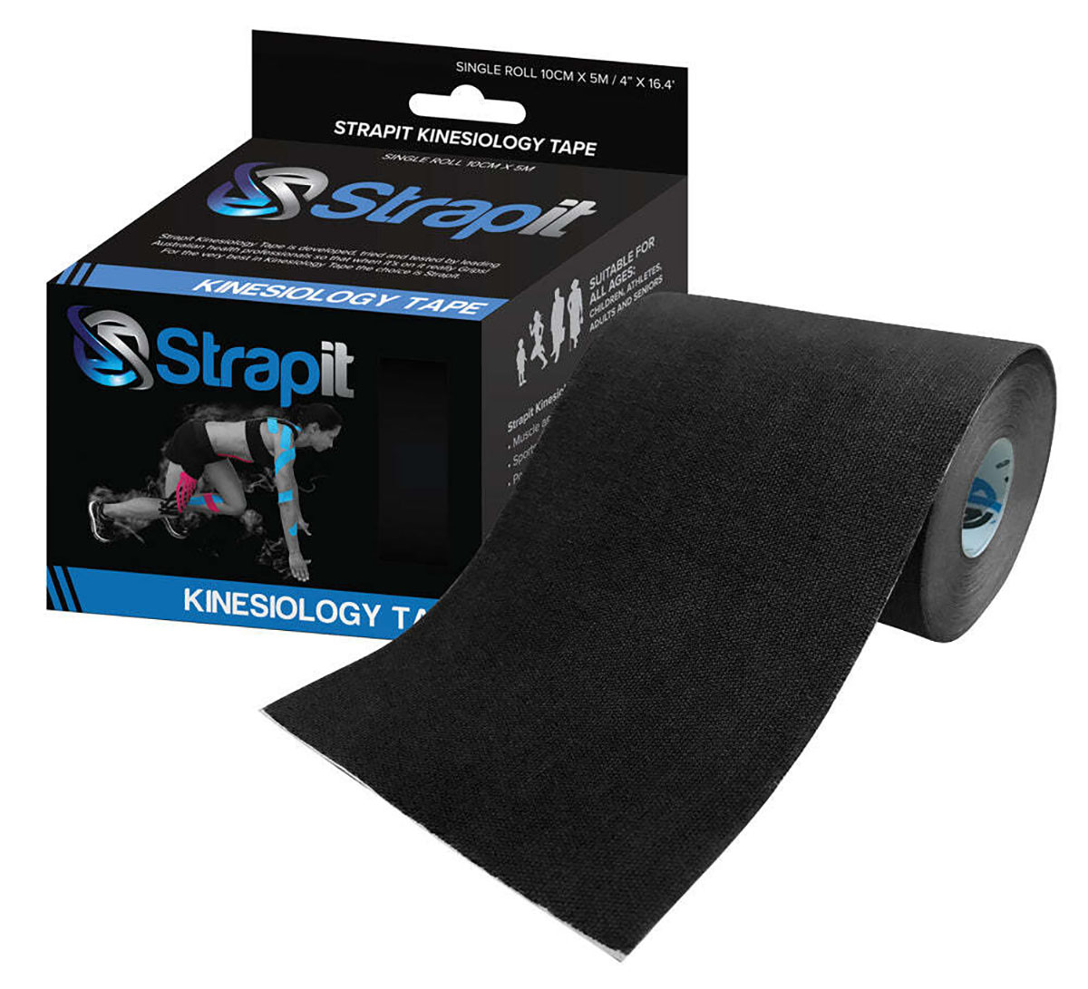 Strapit Kinesiology Tape 4 in x 5.5 yds Black