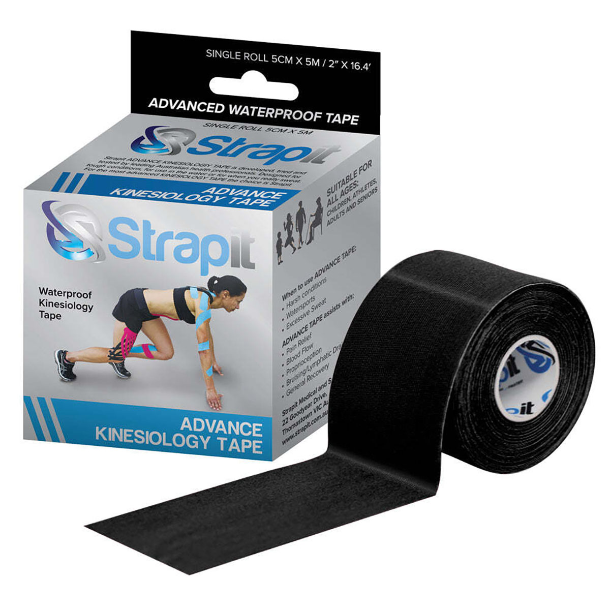 Strapit Advance Kinesiology Tape 2 in x 5.5 yds Black