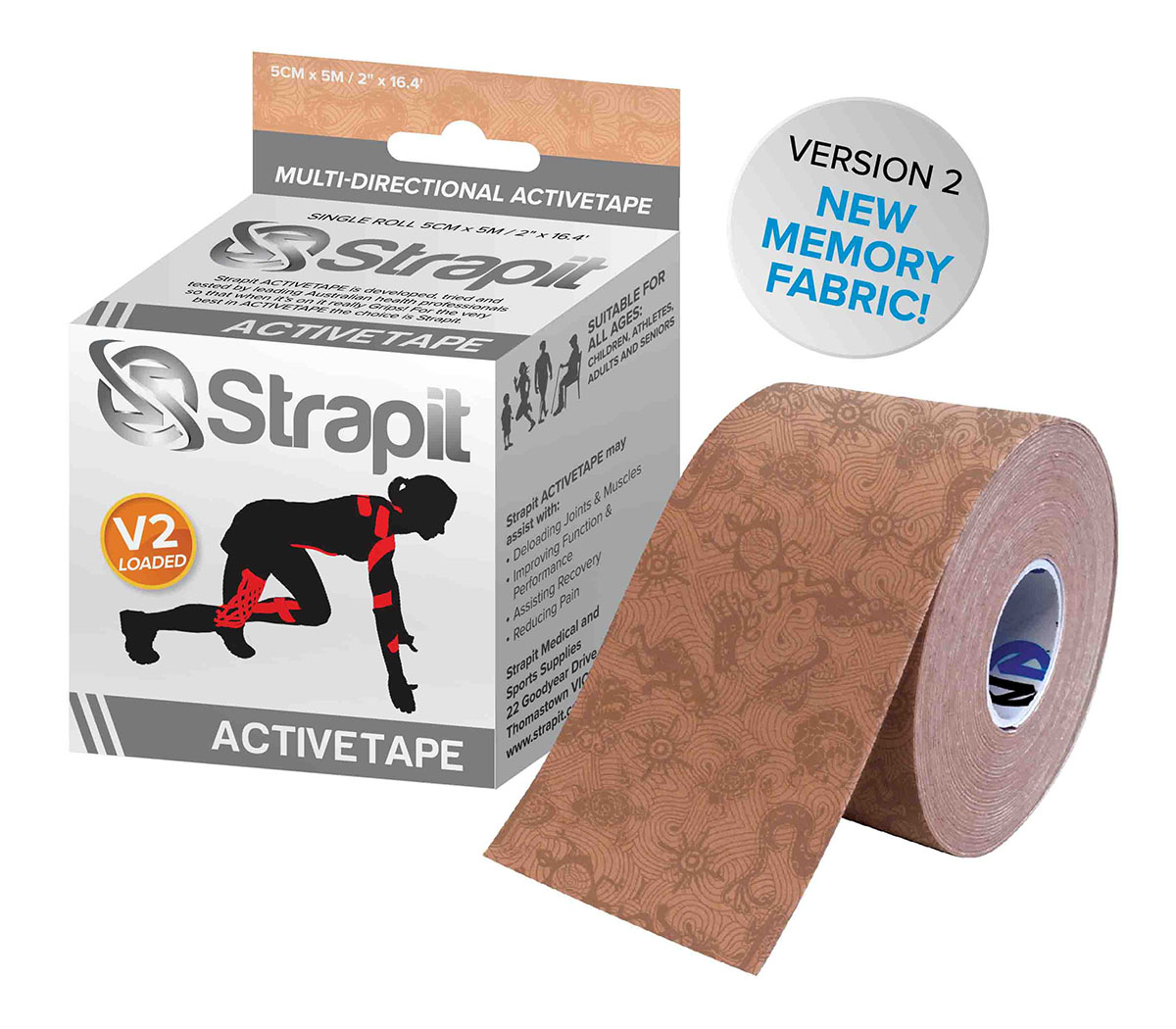 Strapit Activetape V2 with Memory Fabric 2 in x 5.5 yds Tan Pattern