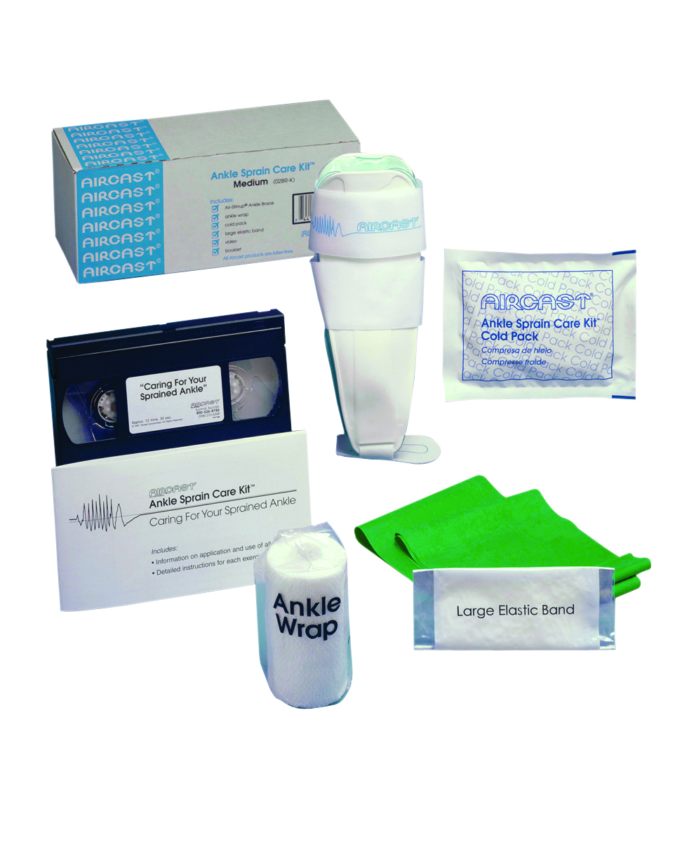 Ankle Sprain Care Kit with AirSport Brace (medium/left) exercise band cold pack wrap DVD