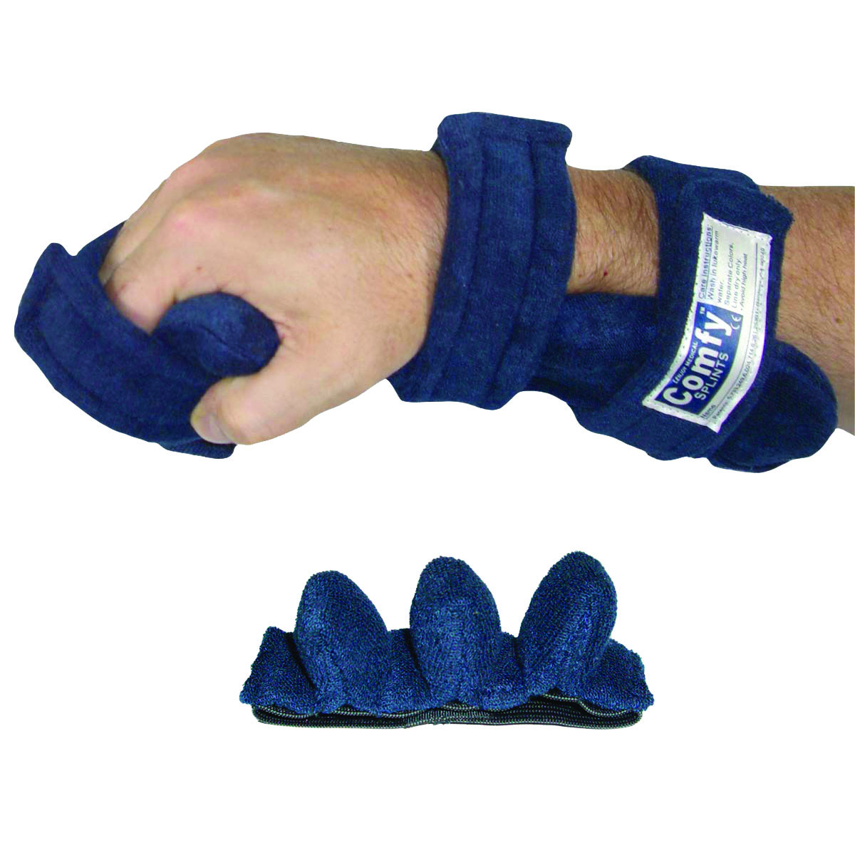 Comfy Splints Standard Terry Cloth Hand Orthosis with Finger Separator Adult Navy Blue