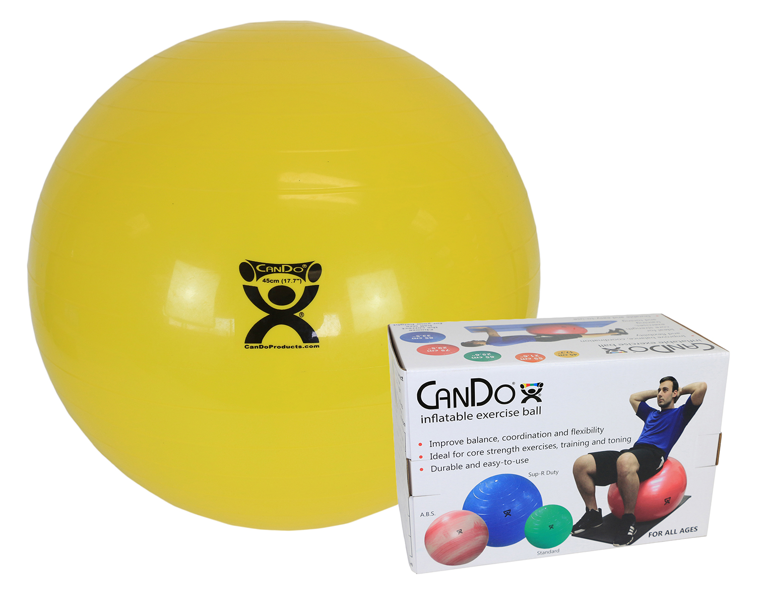 CanDo Inflatable Exercise Ball - Yellow - 18 (45 cm) Retail Box