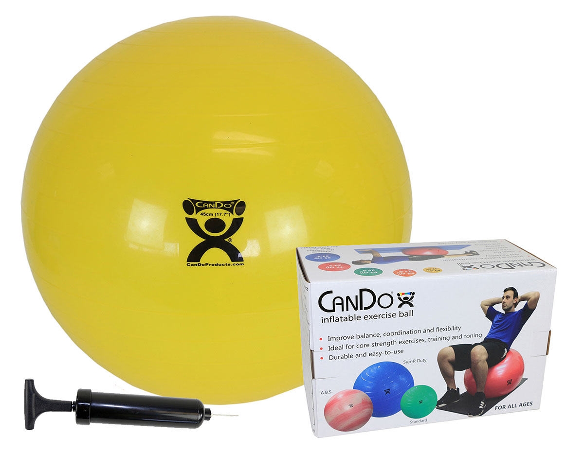 CanDo Inflatable Exercise Ball - Economy Set - Yellow - 18 (45 cm) Ball Pump Retail Box