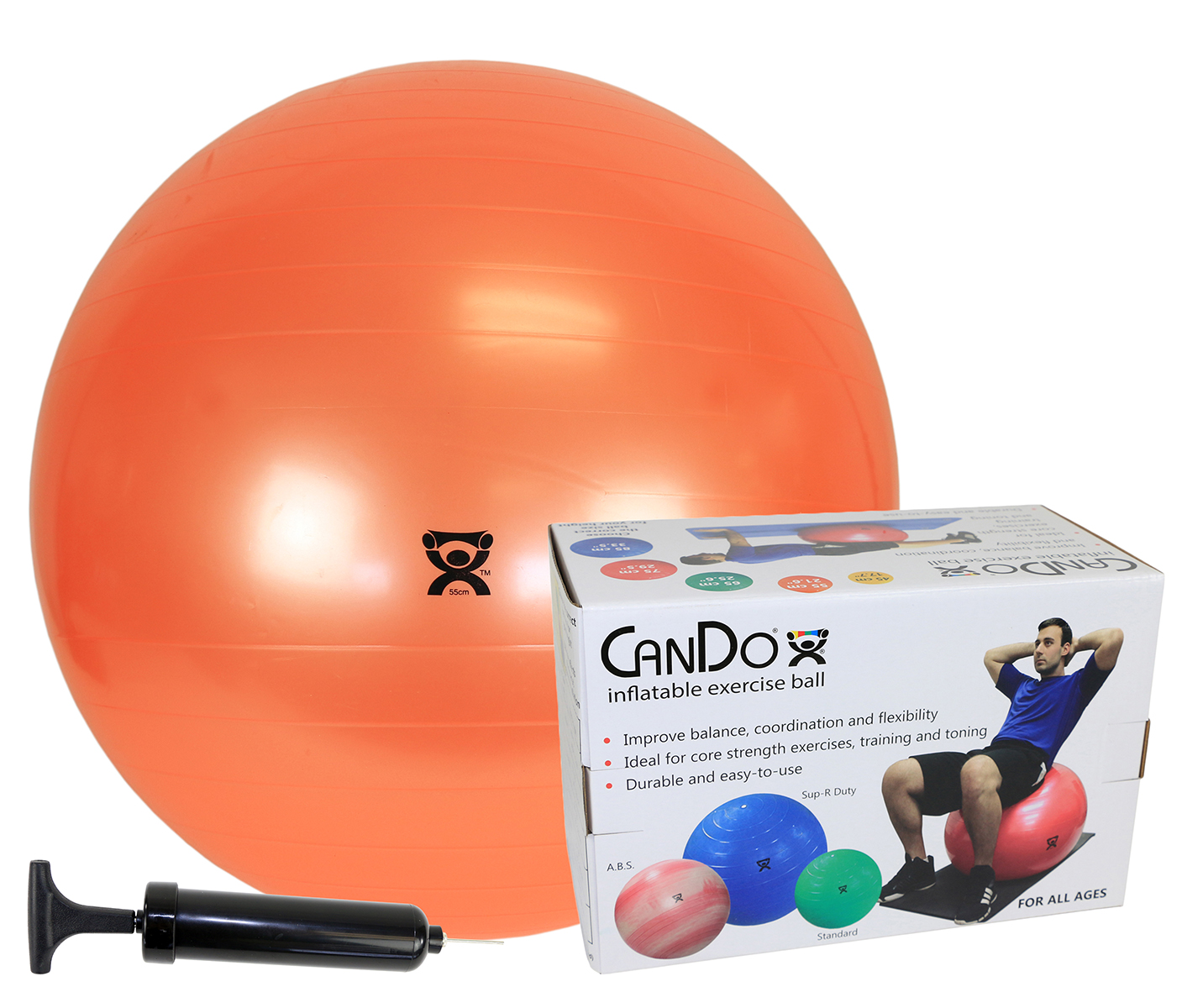 CanDo Inflatable Exercise Ball - Economy Set - Orange - 22 (55 cm) Ball Pump Retail Box