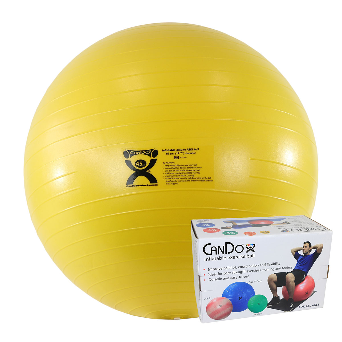 CanDo Inflatable Exercise Ball - ABS Extra Thick - Yellow - 18 (45 cm) Retail Box