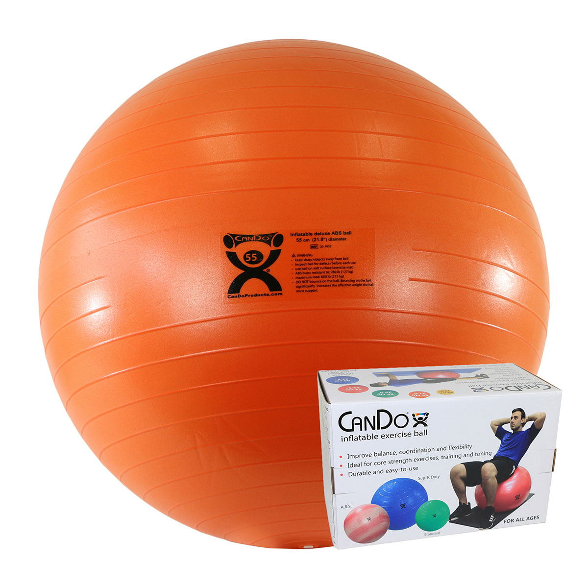 CanDo Inflatable Exercise Ball - ABS Extra Thick - Orange - 22 (55 cm) Retail Box