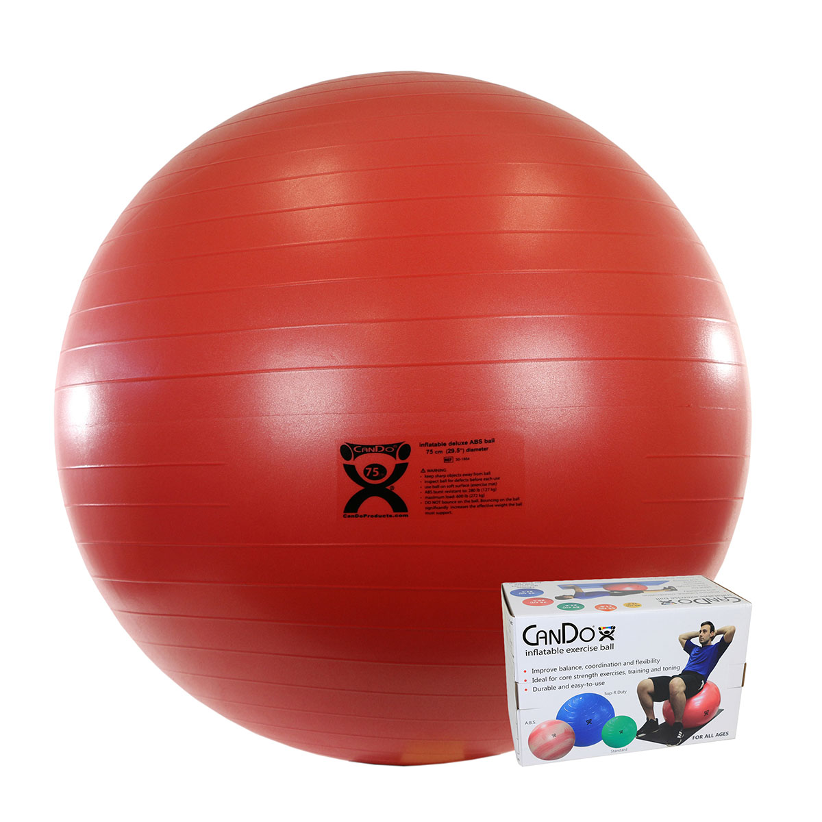 CanDo Inflatable Exercise Ball - ABS Extra Thick - Red - 30 (75 cm) Retail Box