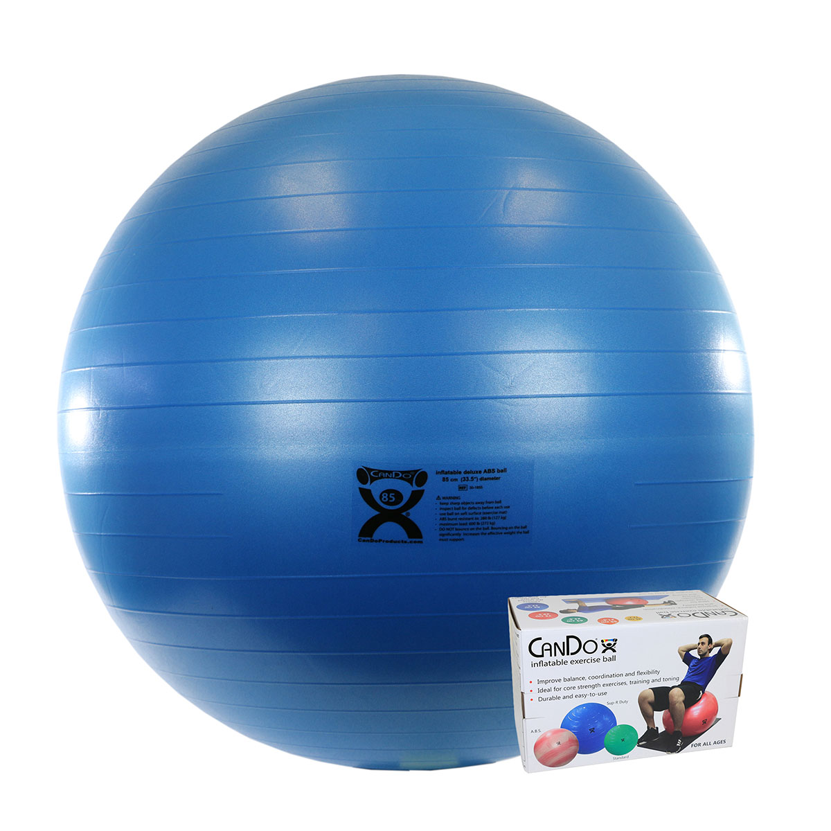 CanDo Inflatable Exercise Ball - ABS Extra Thick - Blue - 34 (85 cm) Retail Box