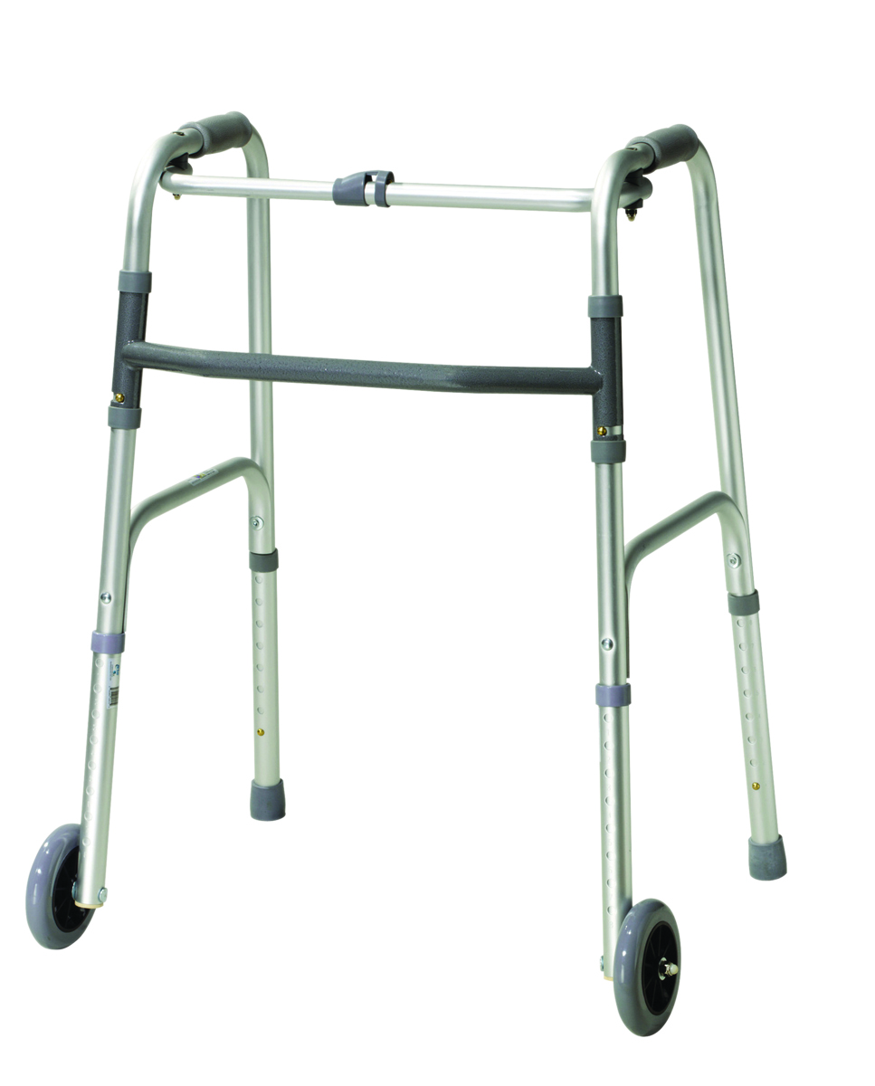 Folding 2-button walker 5 wheels-glides adult case of 4