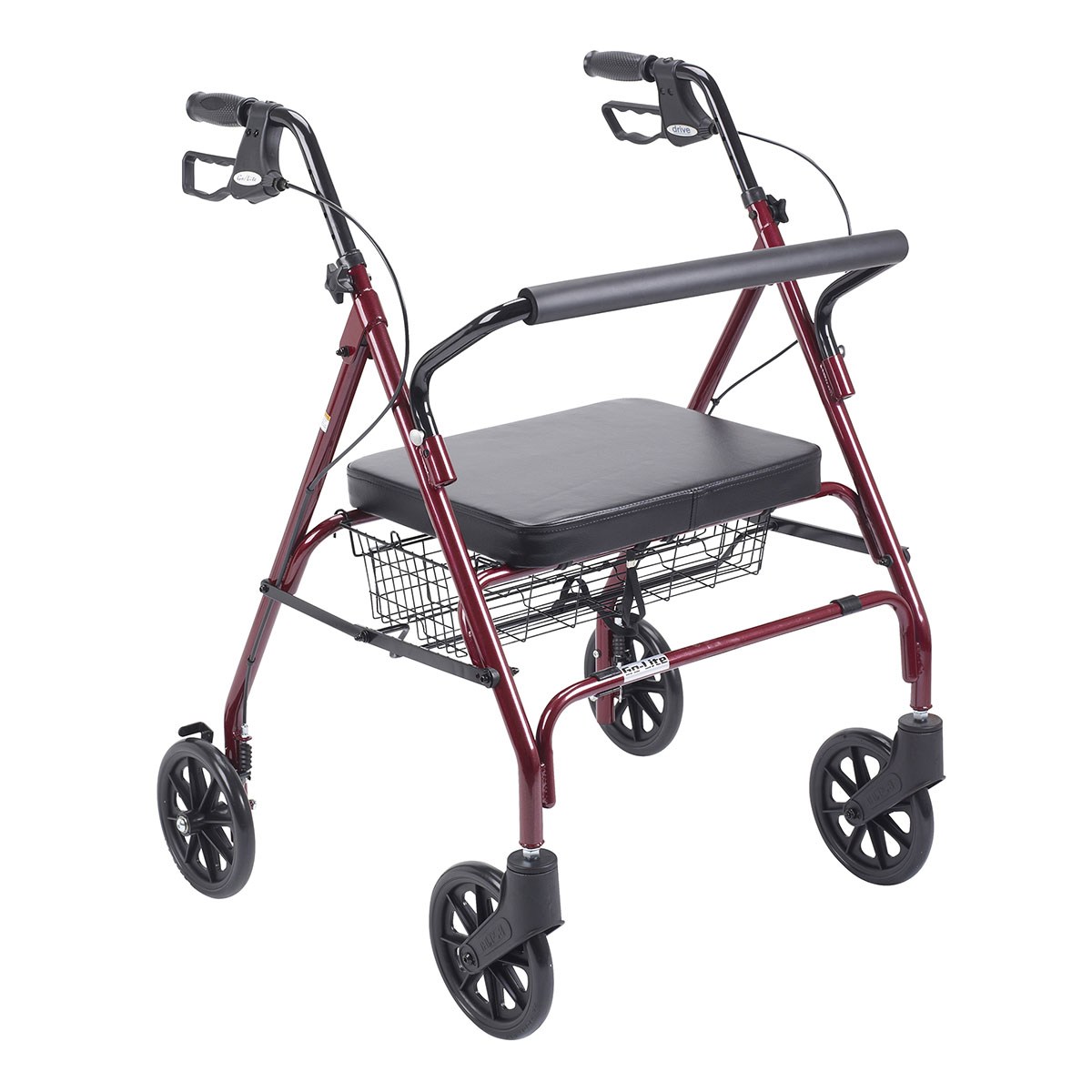 Drive Heavy Duty Bariatric Rollator Rolling Walker with Large Padded Seat Red