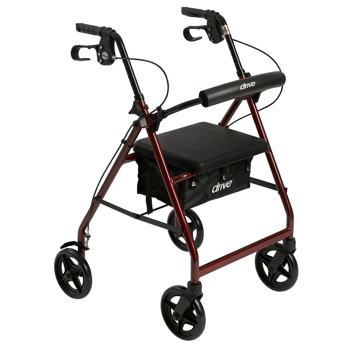 Drive Aluminum Rollator Rolling Walker with Fold Up and Removable Back Support and Padded Seat Red
