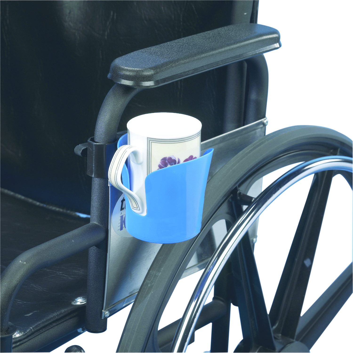 Wheelchair accessory clamp-on cup holder